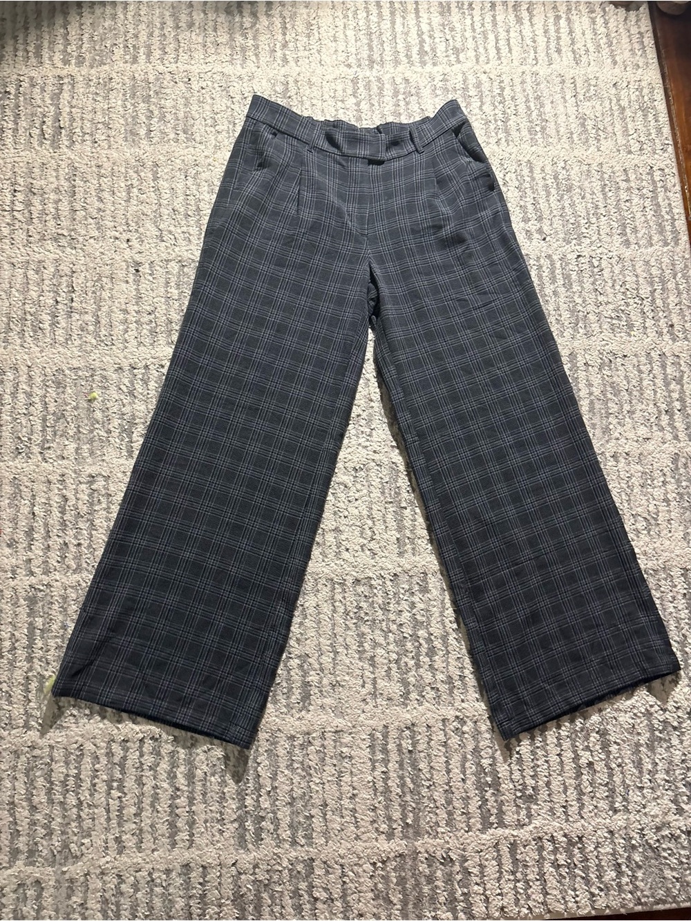 American Eagle outfitters gray plaid wide leg trouser pants size 10 long